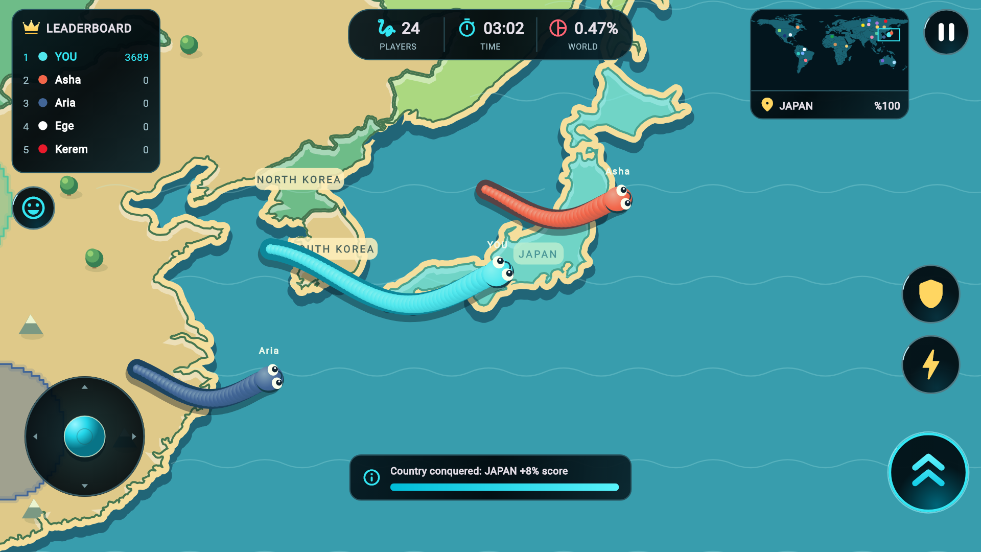 Kıyıların ötesine — Snake Conquest oyun motorundan ekran görüntüsü